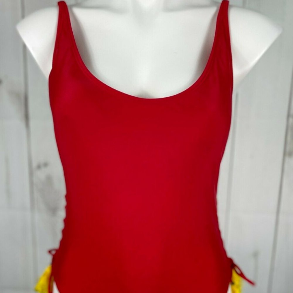 Afriel & Tabbris Red Yellow Lace Up Tassel One Piece Swim Bathing Suit - US 8